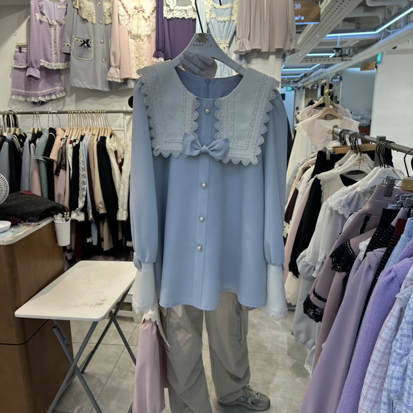 PAPA東大門㊣直郵女士新款休閑真品25秋冬推薦職業襯衫蕾絲衫PaPa/HALMADE襯衫/蕾絲衫圖色2