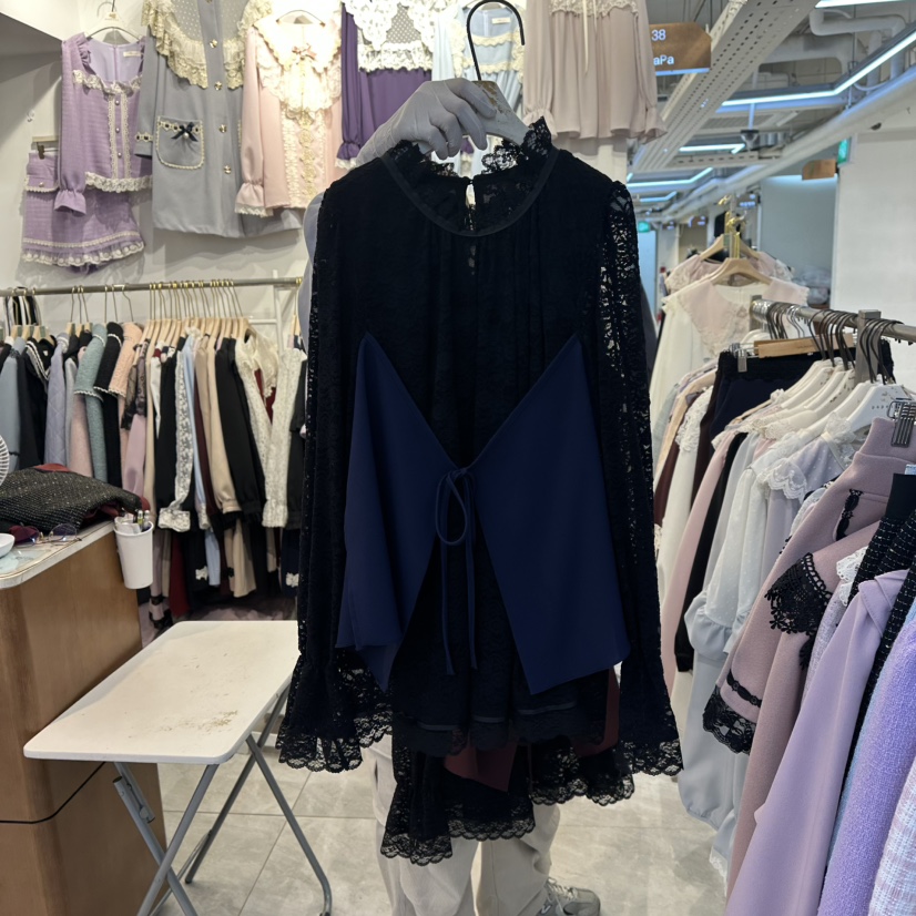 PAPA韓國代購㊣女士新品推薦25秋冬職業人氣襯衫蕾絲衫假兩件PaPa/HALMADE襯衫/蕾絲衫圖色2