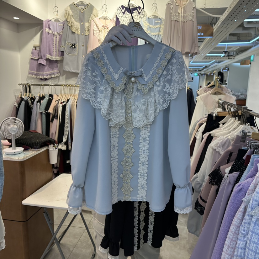 PAPA韓國直郵㊣女裝新品時尚休閑25秋冬人氣職業襯衫蕾絲衫PaPa/HALMADE襯衫/蕾絲衫圖色2