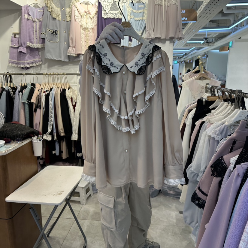 PAPA韓國代購㊣女士新品時尚25秋冬職業休閑熱賣襯衫蕾絲衫PaPa/HALMADE襯衫/蕾絲衫圖色1
