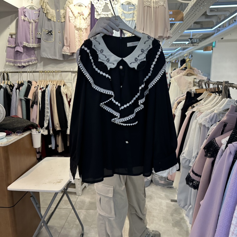 PAPA韓國代購㊣女士新品時尚25秋冬職業休閑熱賣襯衫蕾絲衫PaPa/HALMADE襯衫/蕾絲衫圖色2