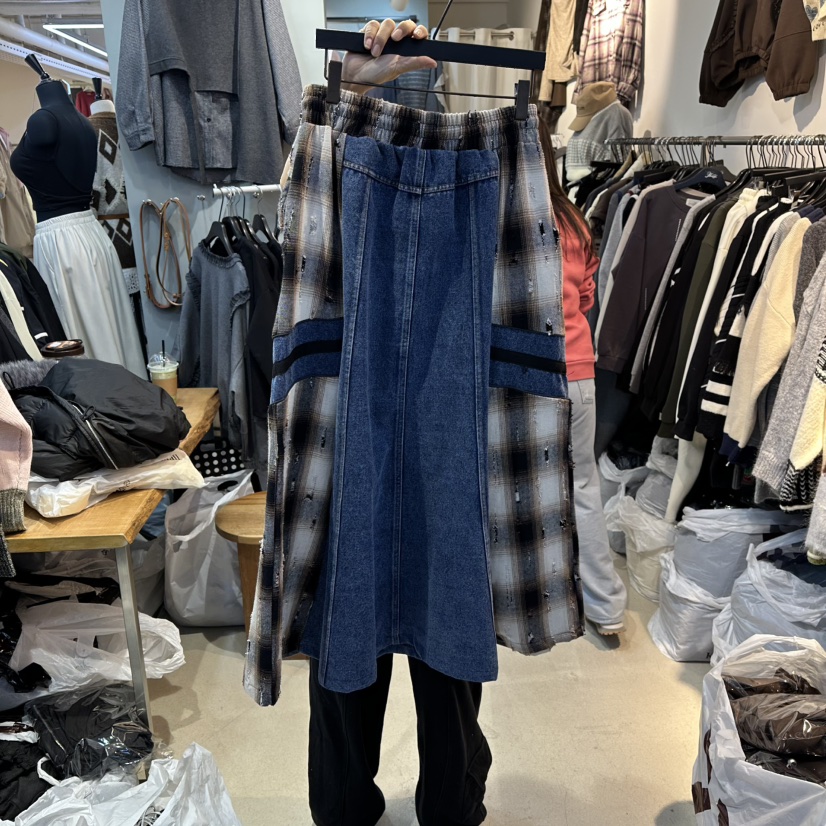 BAKHA-衣服東大門㊣實拍女士新品25秋冬休閑職業牛仔褲格紋BAKHA牛仔褲