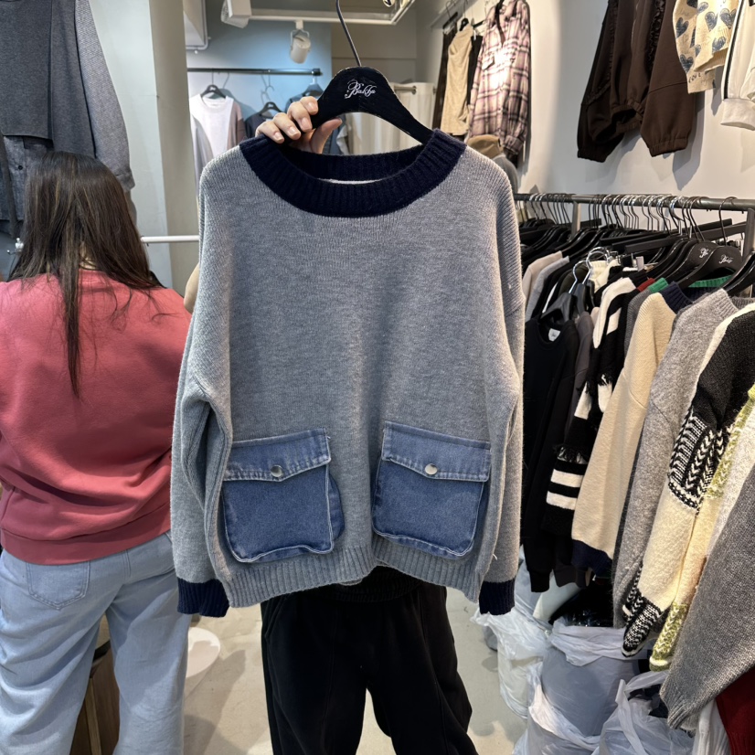 BAKHA-衣服韓國代購㊣女士新款人氣25秋冬時尚職業針織衫口袋BAKHA針織衫圖色2