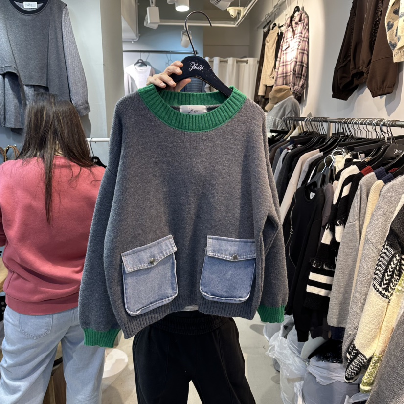 BAKHA-衣服韓國代購㊣女士新款人氣25秋冬時尚職業針織衫口袋BAKHA針織衫圖色3