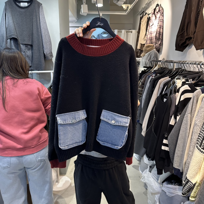 BAKHA-衣服韓國代購㊣女士新款人氣25秋冬時尚職業針織衫口袋BAKHA針織衫圖色4