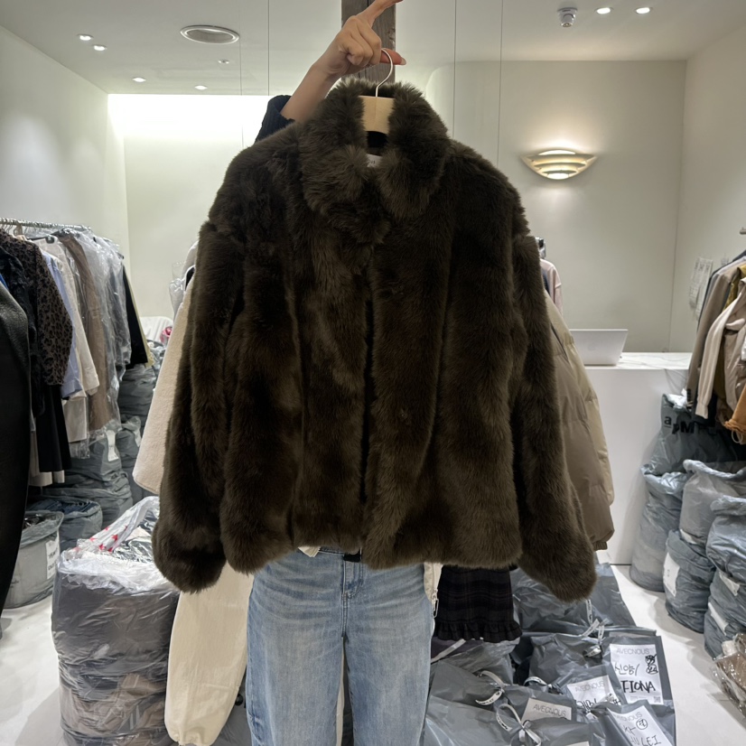 AVECNOUS韓國直郵㊣女士新款熱賣人氣時尚短款大衣毛絨高領AVECNOUS短款大衣圖色2