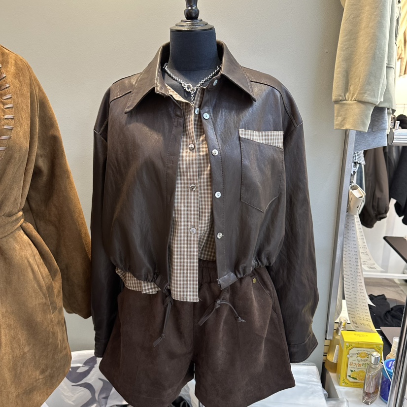 BAKHA-衣服東大門㊣直郵女裝新款職業推薦25秋冬夾克皮革雙層BAKHA夾克圖色1棕色