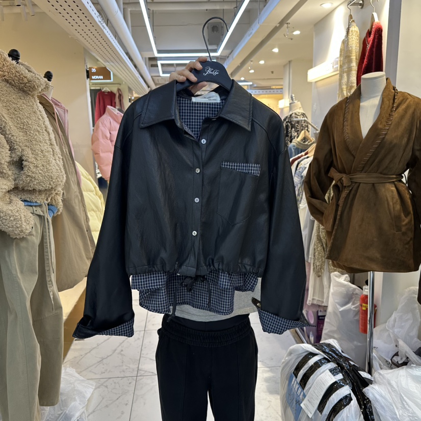 BAKHA-衣服東大門㊣直郵女裝新款職業推薦25秋冬夾克皮革雙層BAKHA夾克圖色2黑色