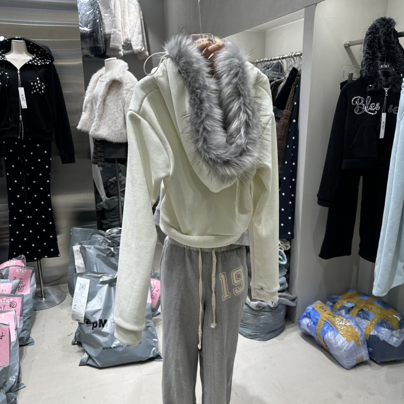 KIKI韓國代購㊣女士新品休閑真品職業推薦25秋冬夾克毛皮兜帽KIKI夾克