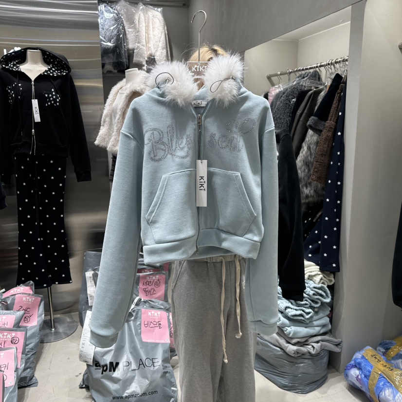 KIKI韓國代購㊣女士新品休閑真品職業推薦25秋冬夾克毛皮兜帽KIKI夾克圖色1