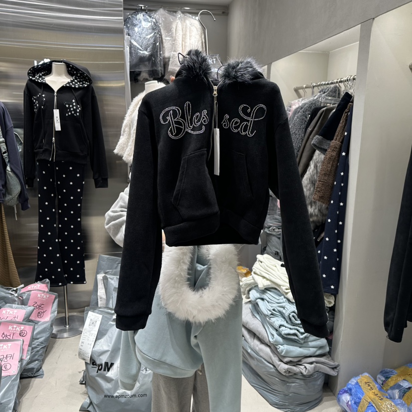 KIKI韓國代購㊣女士新品休閑真品職業推薦25秋冬夾克毛皮兜帽KIKI夾克圖色3