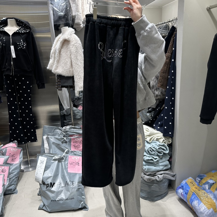 KIKI韓國代購㊣女裝新品休閑熱賣人氣時尚推薦真品休閑褲加絨KIKI休閑褲