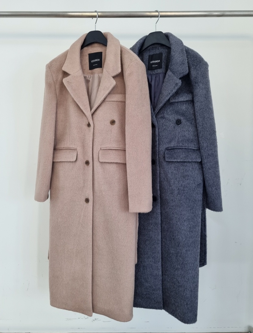 VERANDA韓國代購㊣女裝新款時尚休閑人氣推薦中長款大衣含腰帶VERANDA中長款大衣