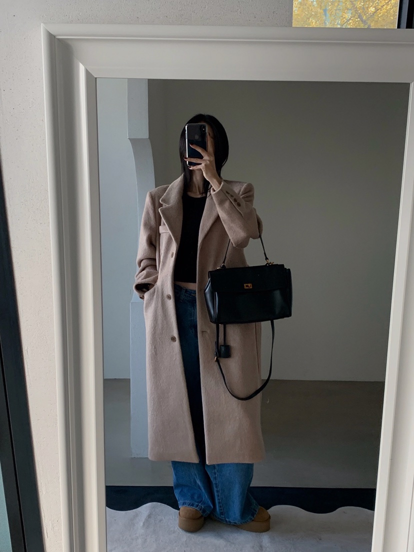 VERANDA韓國代購㊣女裝新款時尚休閑人氣推薦中長款大衣含腰帶VERANDA中長款大衣