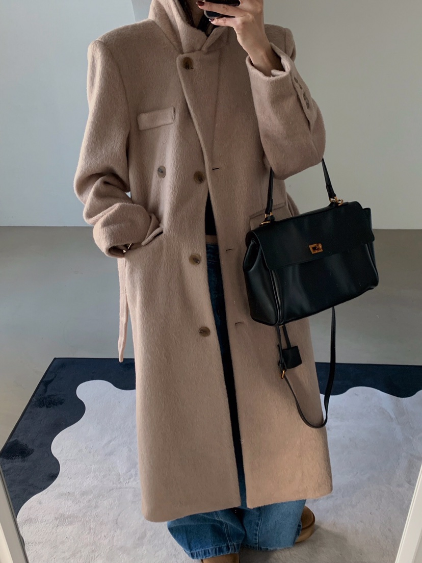 VERANDA韓國代購㊣女裝新款時尚休閑人氣推薦中長款大衣含腰帶VERANDA中長款大衣