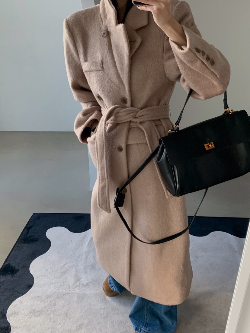 VERANDA韓國代購㊣女裝新款時尚休閑人氣推薦中長款大衣含腰帶VERANDA中長款大衣