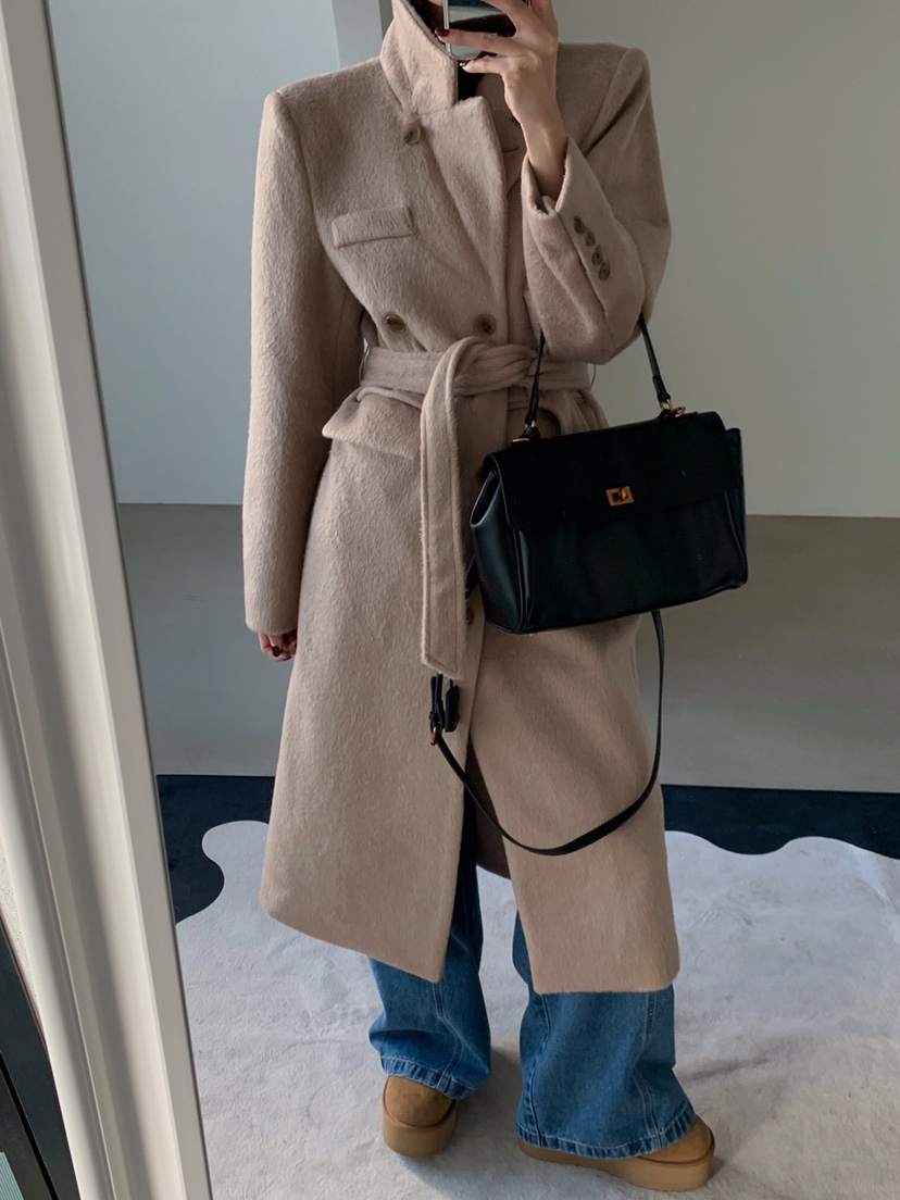 VERANDA韓國代購㊣女裝新款時尚休閑人氣推薦中長款大衣含腰帶VERANDA中長款大衣