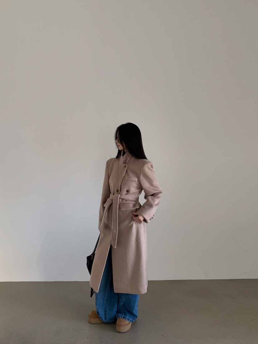 VERANDA韓國代購㊣女裝新款時尚休閑人氣推薦中長款大衣含腰帶VERANDA中長款大衣