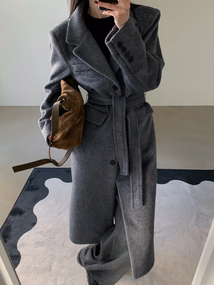 VERANDA韓國代購㊣女裝新款時尚休閑人氣推薦中長款大衣含腰帶VERANDA中長款大衣