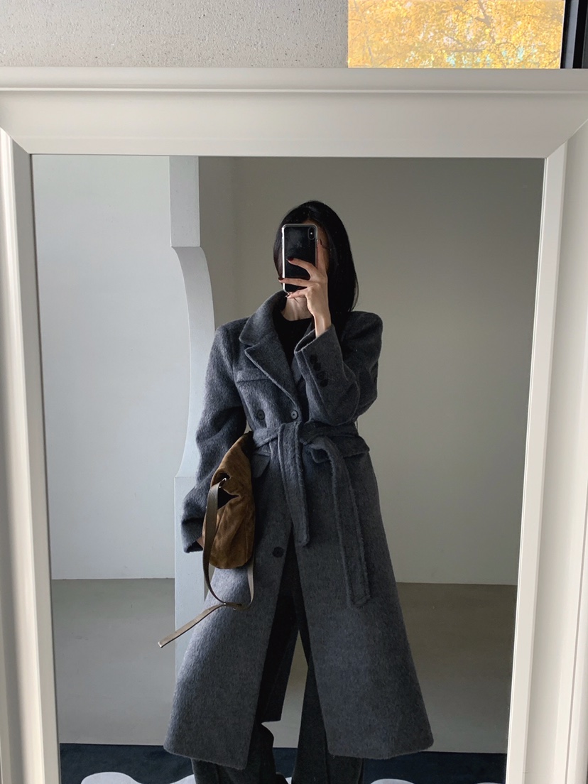 VERANDA韓國代購㊣女裝新款時尚休閑人氣推薦中長款大衣含腰帶VERANDA中長款大衣