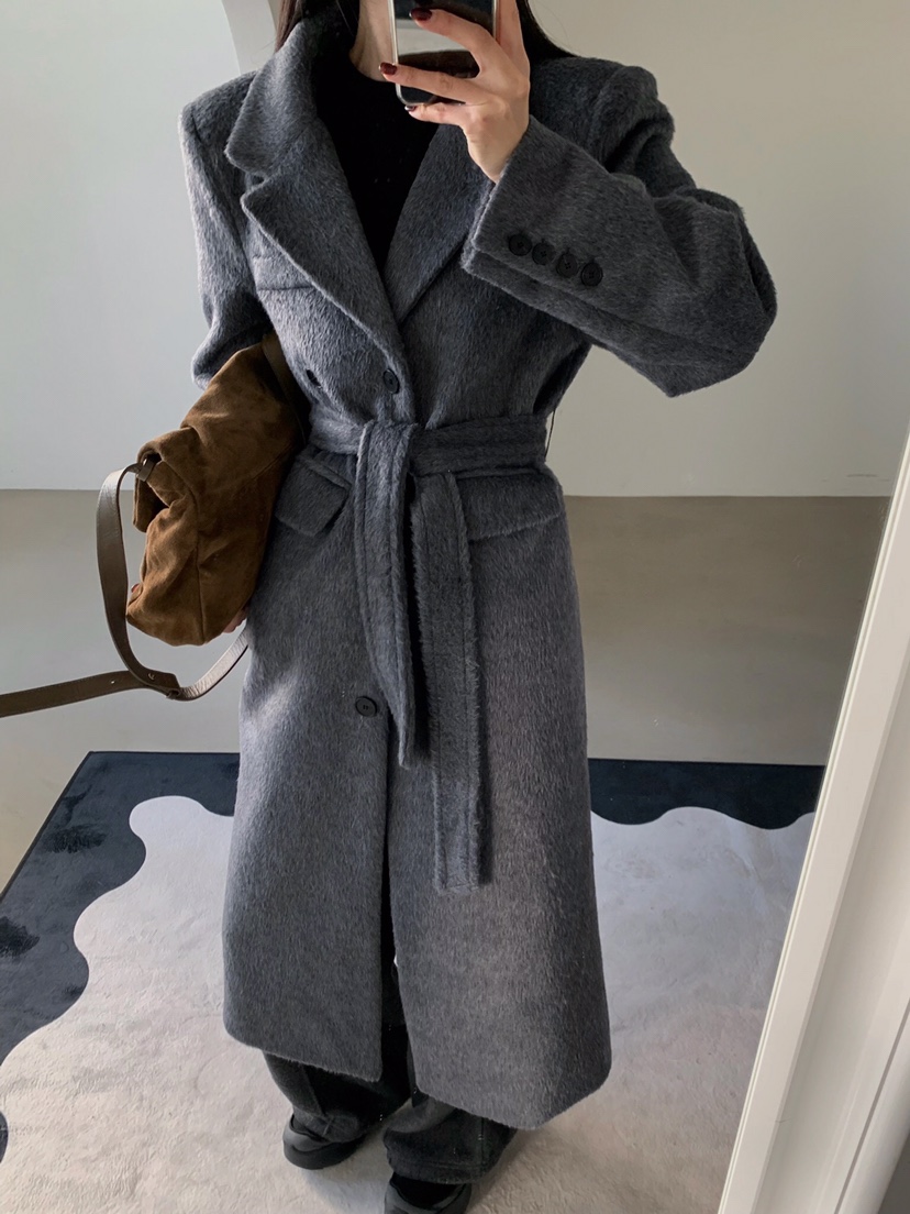 VERANDA韓國代購㊣女裝新款時尚休閑人氣推薦中長款大衣含腰帶VERANDA中長款大衣