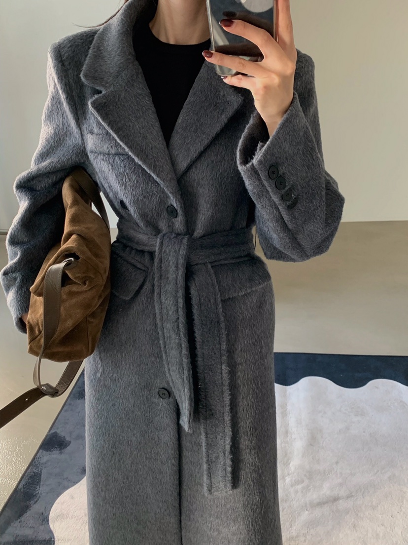 VERANDA韓國代購㊣女裝新款時尚休閑人氣推薦中長款大衣含腰帶VERANDA中長款大衣