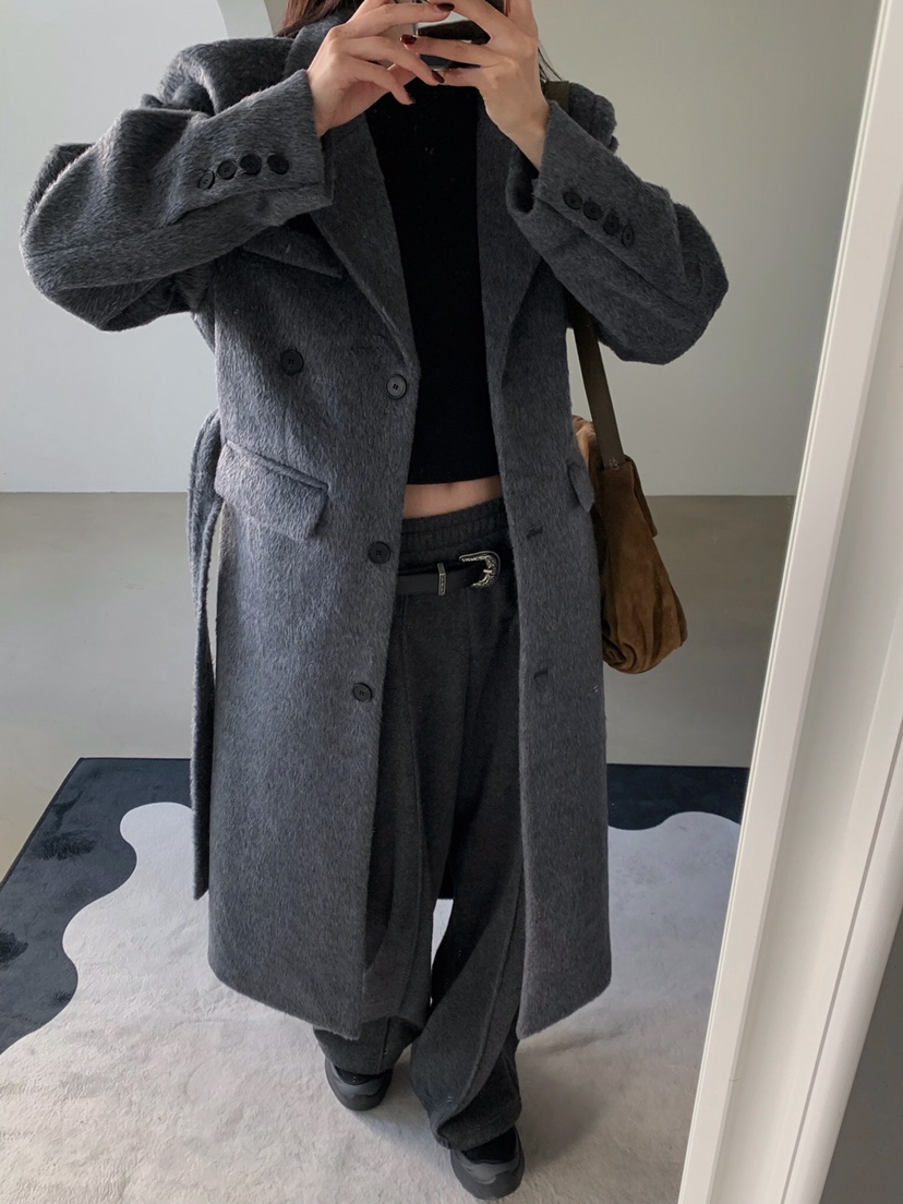 VERANDA韓國代購㊣女裝新款時尚休閑人氣推薦中長款大衣含腰帶VERANDA中長款大衣