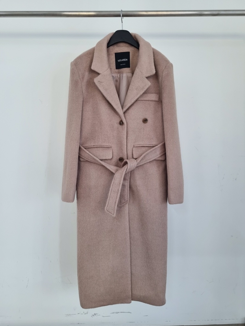 VERANDA韓國代購㊣女裝新款時尚休閑人氣推薦中長款大衣含腰帶VERANDA中長款大衣圖色1