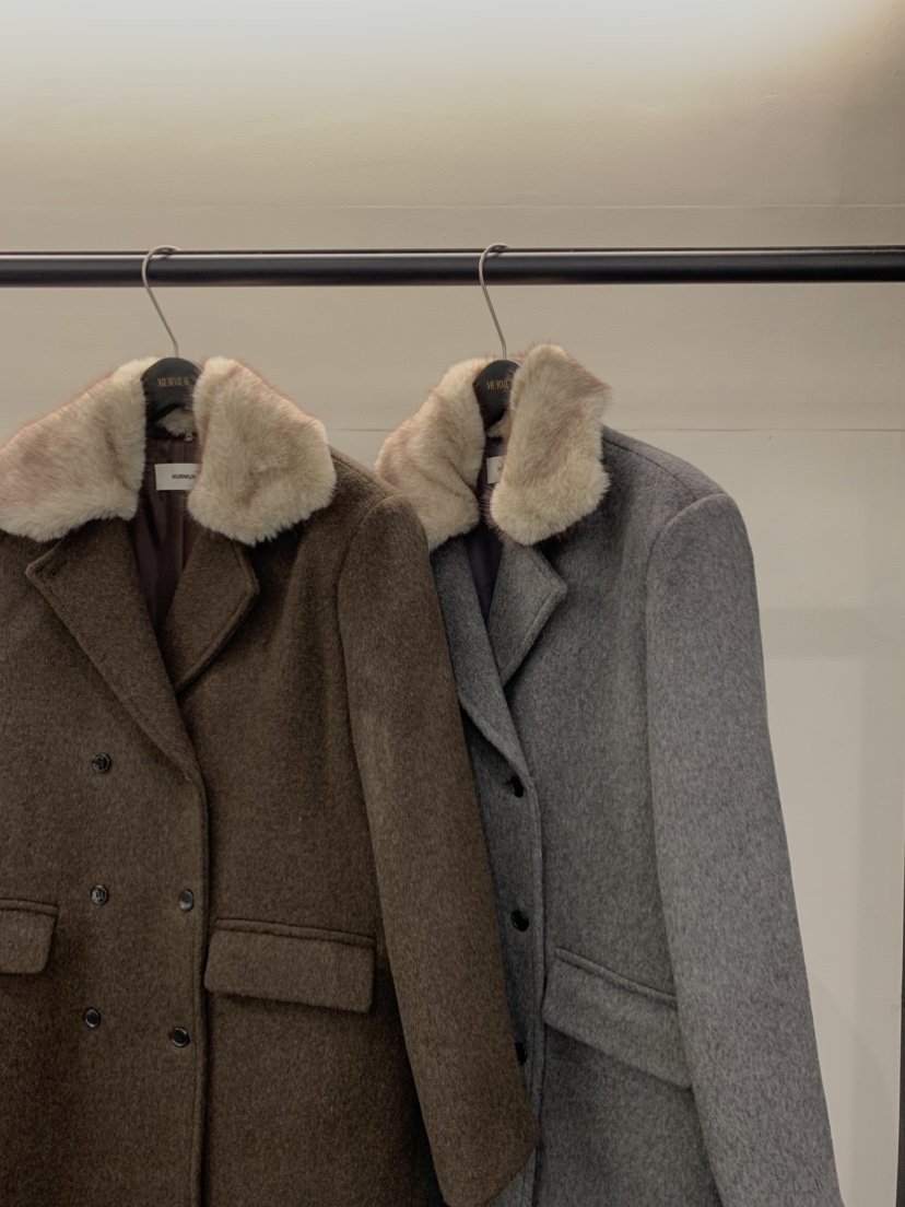 MURMUR韓國直郵㊣女裝新品熱賣推薦25秋冬中長款大衣馬海毛MURMUR中長款大衣