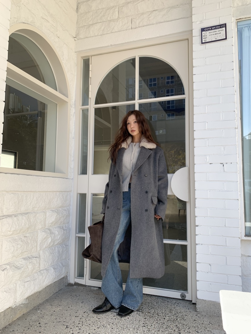MURMUR韓國直郵㊣女裝新品熱賣推薦25秋冬中長款大衣馬海毛MURMUR中長款大衣
