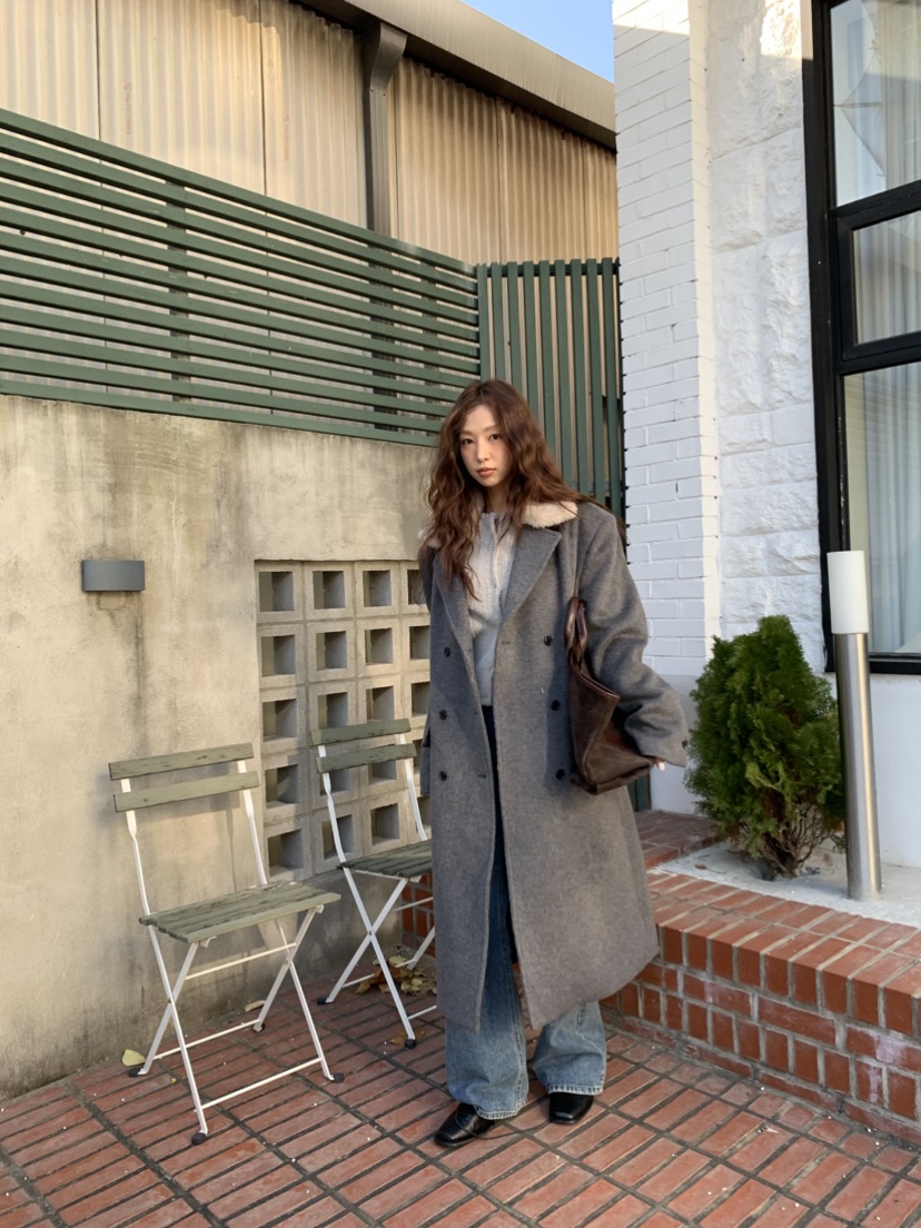 MURMUR韓國直郵㊣女裝新品熱賣推薦25秋冬中長款大衣馬海毛MURMUR中長款大衣