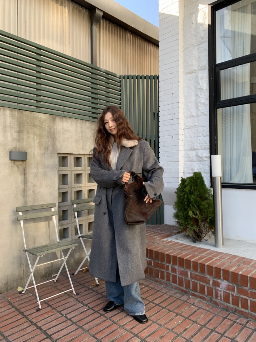 MURMUR韓國直郵㊣女裝新品熱賣推薦25秋冬中長款大衣馬海毛MURMUR中長款大衣