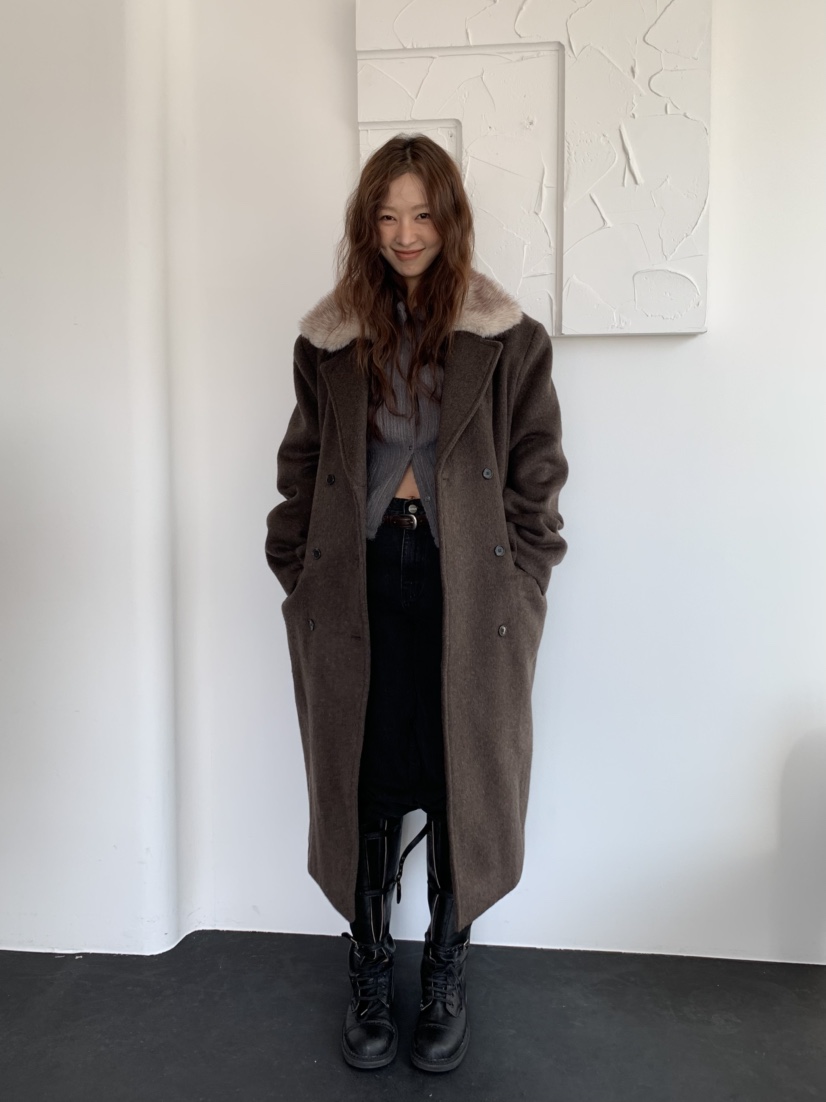 MURMUR韓國直郵㊣女裝新品熱賣推薦25秋冬中長款大衣馬海毛MURMUR中長款大衣