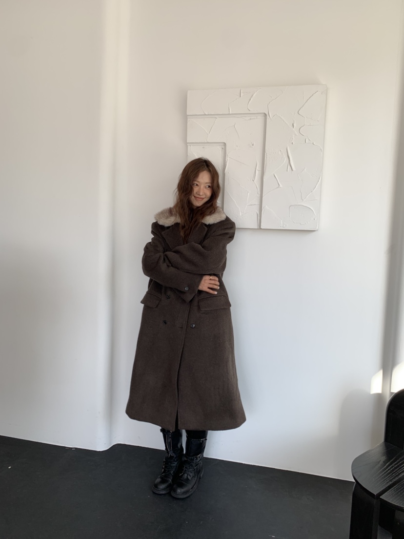 MURMUR韓國直郵㊣女裝新品熱賣推薦25秋冬中長款大衣馬海毛MURMUR中長款大衣
