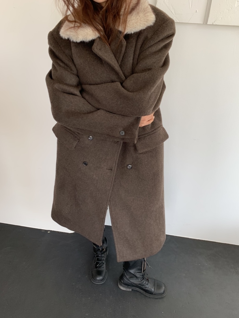 MURMUR韓國直郵㊣女裝新品熱賣推薦25秋冬中長款大衣馬海毛MURMUR中長款大衣