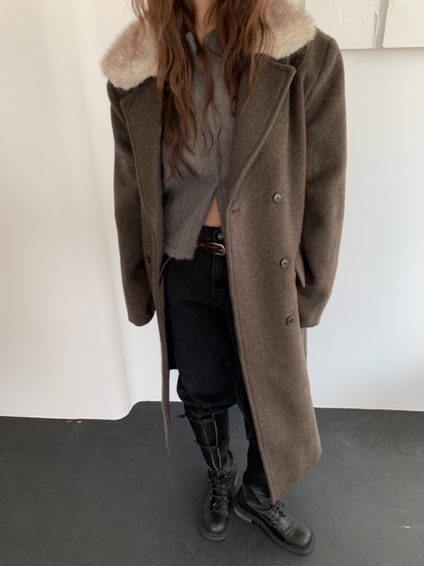 MURMUR韓國直郵㊣女裝新品熱賣推薦25秋冬中長款大衣馬海毛MURMUR中長款大衣