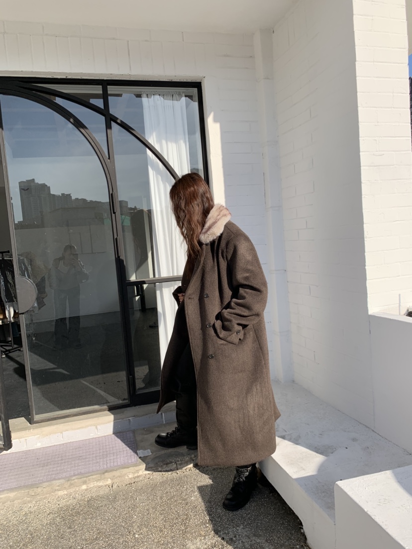 MURMUR韓國直郵㊣女裝新品熱賣推薦25秋冬中長款大衣馬海毛MURMUR中長款大衣