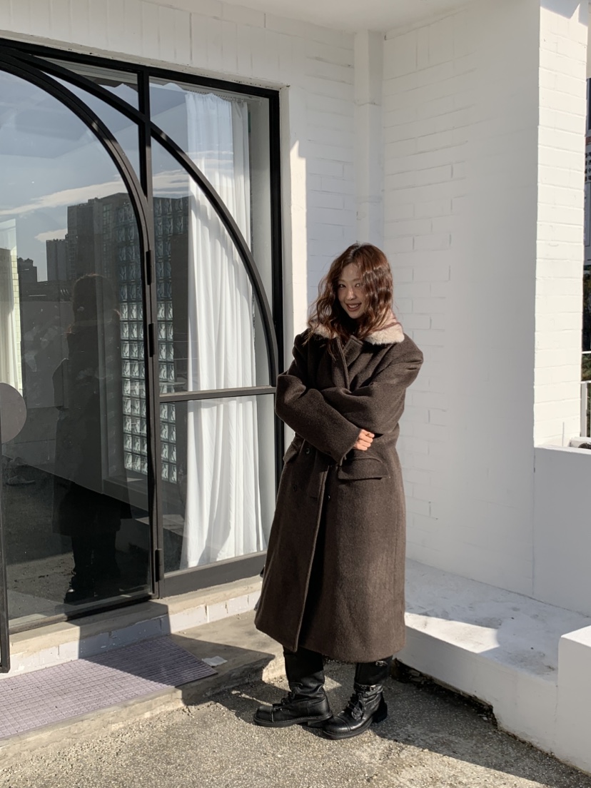 MURMUR韓國直郵㊣女裝新品熱賣推薦25秋冬中長款大衣馬海毛MURMUR中長款大衣