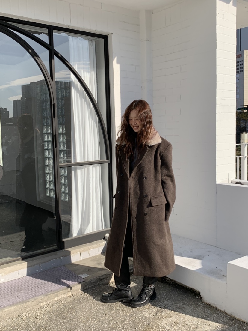 MURMUR韓國直郵㊣女裝新品熱賣推薦25秋冬中長款大衣馬海毛MURMUR中長款大衣