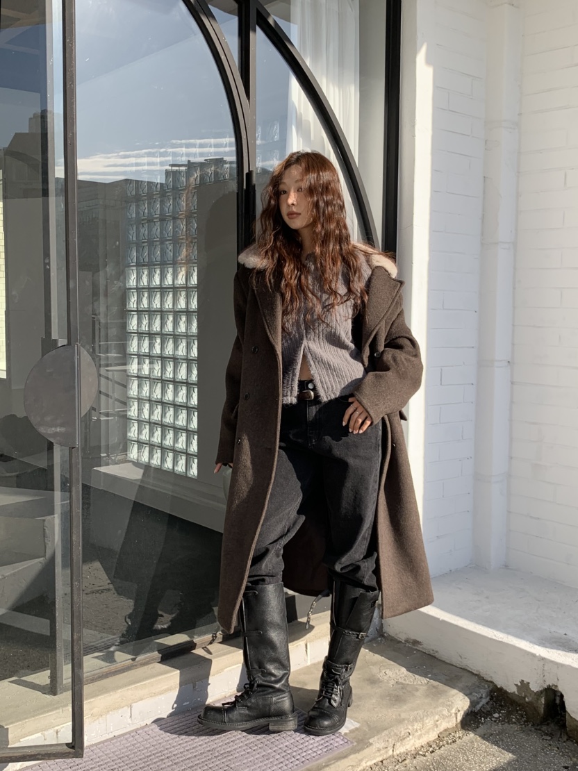 MURMUR韓國直郵㊣女裝新品熱賣推薦25秋冬中長款大衣馬海毛MURMUR中長款大衣