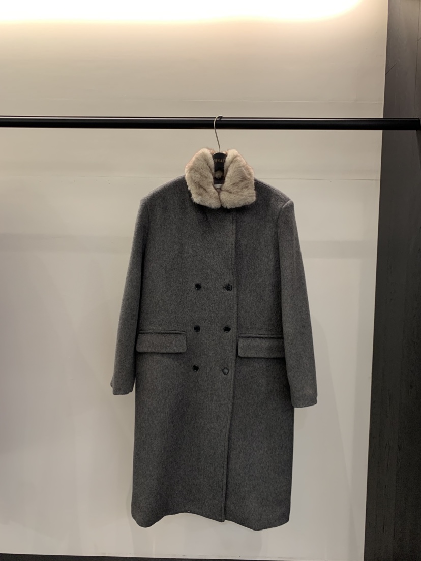 MURMUR韓國直郵㊣女裝新品熱賣推薦25秋冬中長款大衣馬海毛MURMUR中長款大衣圖色1