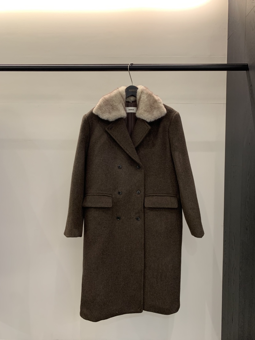 MURMUR韓國直郵㊣女裝新品熱賣推薦25秋冬中長款大衣馬海毛MURMUR中長款大衣圖色2