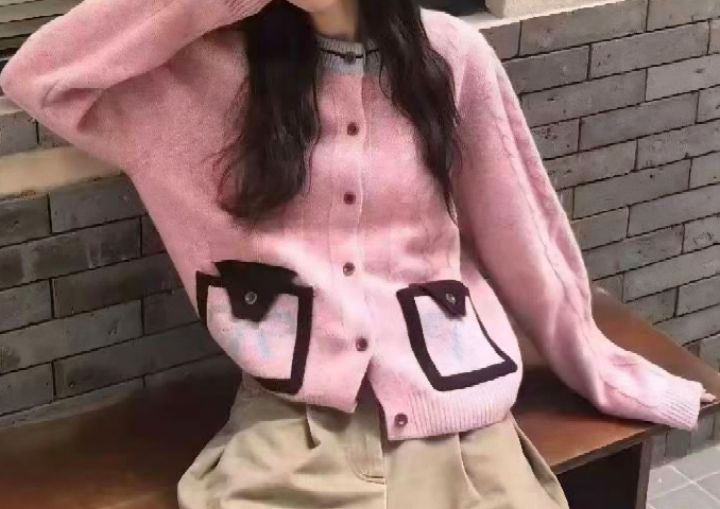 BLING BLING-S東大門㊣代購女裝新款25秋冬針織衫口袋開衫BLING BLING-S針織衫