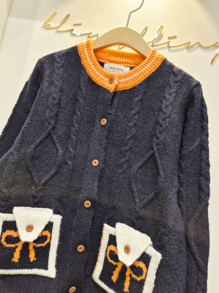 BLING BLING-S東大門㊣代購女裝新款25秋冬針織衫口袋開衫BLING BLING-S針織衫