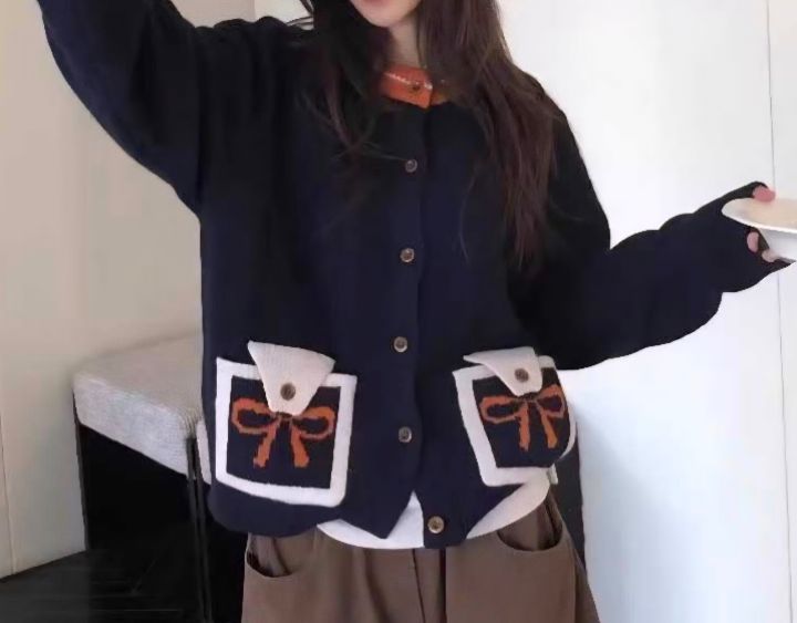 BLING BLING-S東大門㊣代購女裝新款25秋冬針織衫口袋開衫BLING BLING-S針織衫