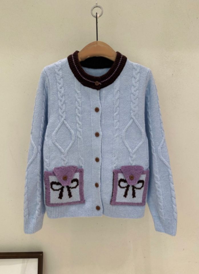 BLING BLING-S東大門㊣代購女裝新款25秋冬針織衫口袋開衫BLING BLING-S針織衫圖色2