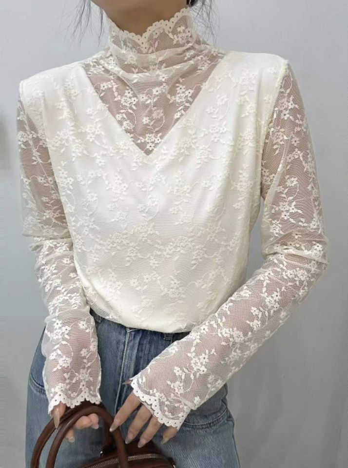 FEMME韓國代購㊣女士新款推薦人氣襯衫蕾絲衫不含內搭V領蕾絲FEMME襯衫/蕾絲衫