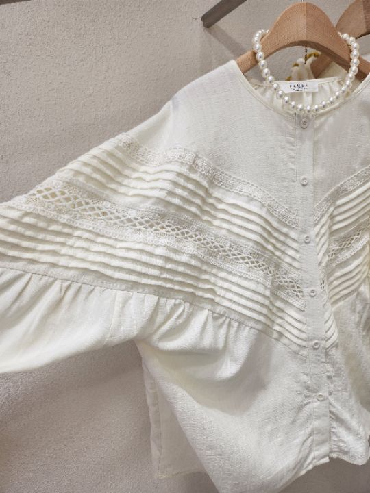 FEMME韓國直郵㊣女裝新款推薦人氣熱賣職業襯衫蕾絲衫褶裥寬松FEMME襯衫/蕾絲衫