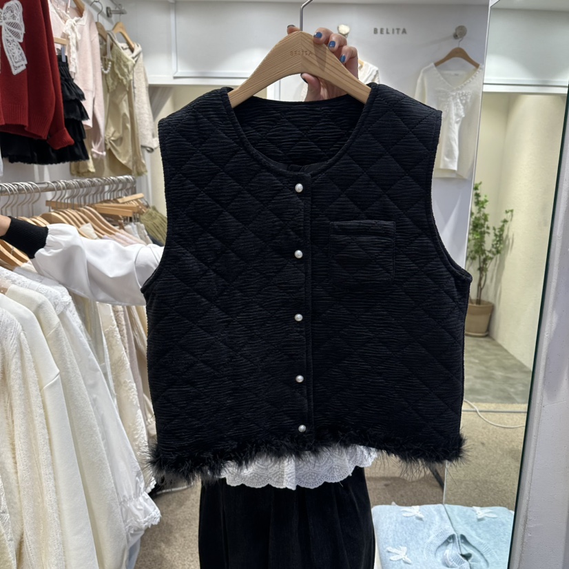 BELITA韓國代購㊣女士新款推薦職業人氣25秋冬時尚馬甲絎縫BELITA馬甲圖色2