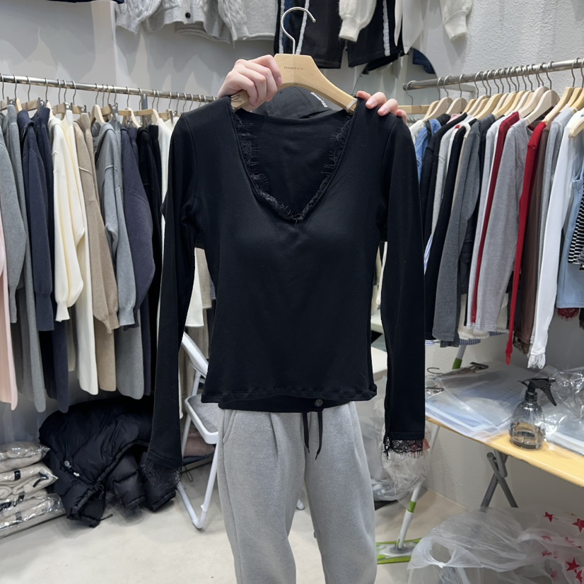 HOT PLACE東大門㊣直郵女士新品時尚25秋冬熱賣長袖T恤蕾絲HOT PLACE_ISSUE/DREAM GIRIS長袖T恤